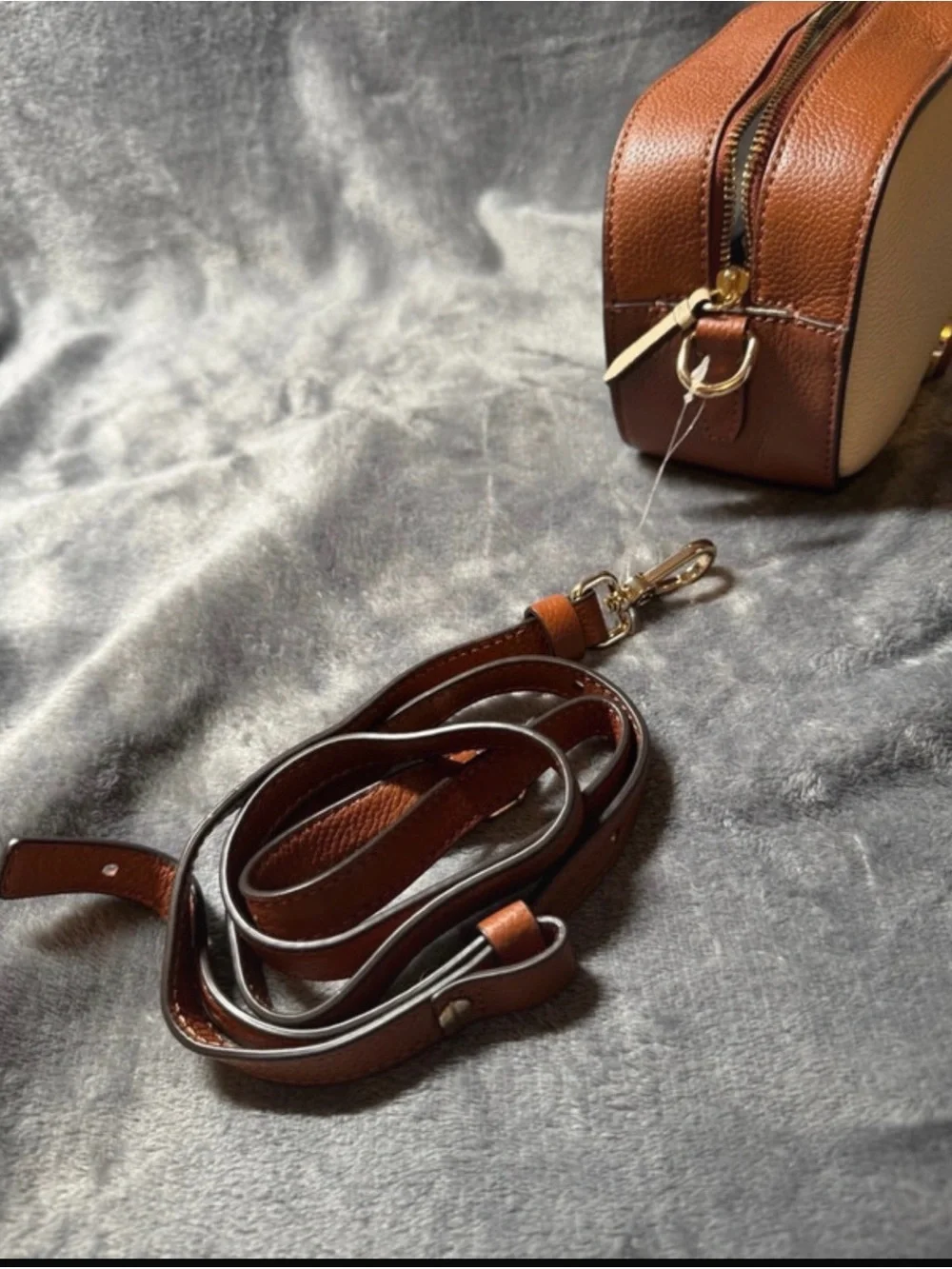 Cole Haan Essential Camera Crossbody Bag Tan/Oat  Pebbled Leather